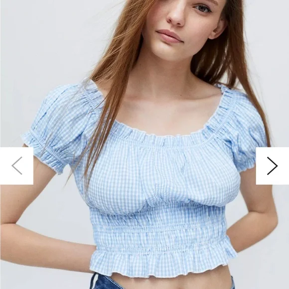 Lisa Says Gah Light Blue Gingham Blouse - Picture 4 of 6